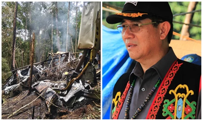 PRIHATIN - Tokoh masyarakat Krayan dan juga mantan Wagub Kaltara, Yansen TP (kanan) menyampaikan keprihatinanan atas terjadinya kecelakaan pesawat kargo pengangkut BBM di Kecamatan Krayan Timur, Nunukan, Kaltara, dan kondisi terakhir pesawat usai kecelakaan (kiri). (HO PERTAMINA/YANSEN TP)