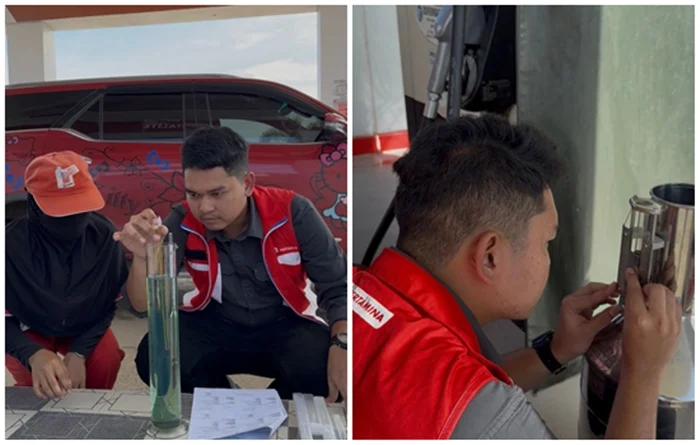 LAKUKAN SIDAK - Sales Branch Manager Kaltimut V Fuel, Muhammad Naufal Atiyah turun langsung memimpin tim melakukan sidak ke sejumlah SPBU di Nunukan. (HO PERTAMINA)