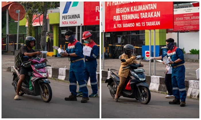 BERI BANTUAN - Pertamina saat turun langsung menyalurkan bantuan kepada masyarakat terdampak kabut asap di Tarakan. (HO PERTAMINA)